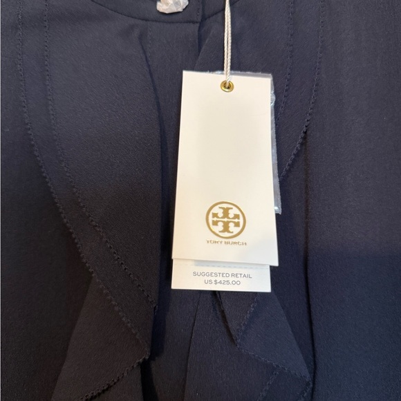 NWT Tory Burch Jane Ruffle Crepe Shirt Dress, Navy Blue, Luxury, size 12 - Picture 4 of 10